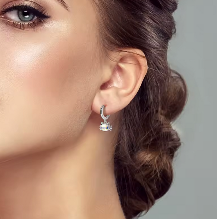 Sterling Silver Cat and Paw Drop Earrings