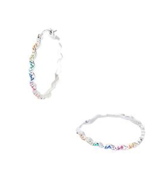 Sterling Silver Large Rainbow Stone Hoops