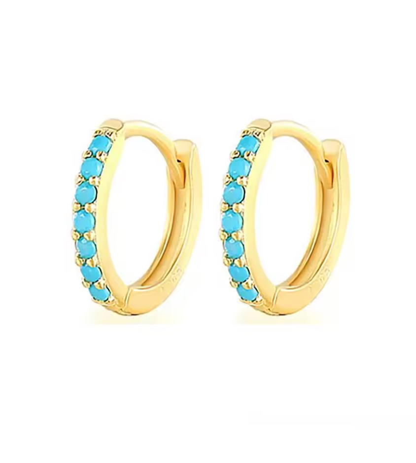 Stainless Steel Turquoise Hugger clicker Hoop Earrings