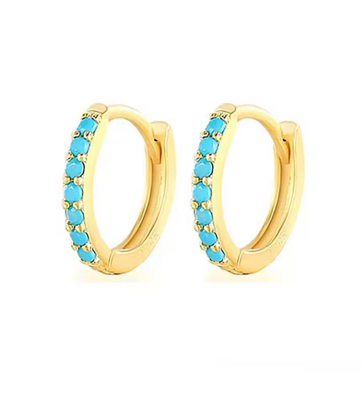Stainless Steel Turquoise Hugger clicker Hoop Earrings