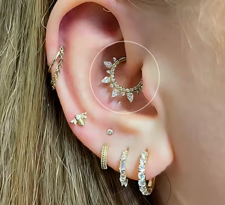 Sterling Silver Moon Burst CZ Septum/Daith Twist Ring