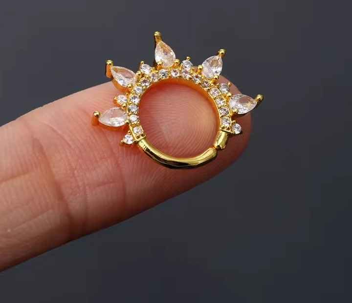 Sterling Silver Moon Burst CZ Septum/Daith Twist Ring