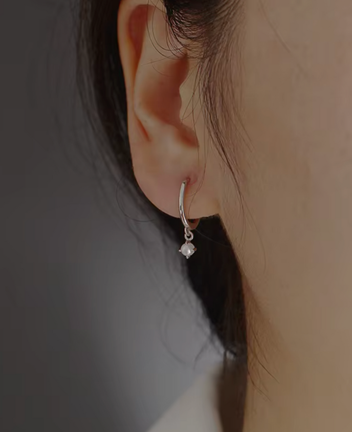Sterling Silver Faux Pearl Drop   Ear Clicker Hoops