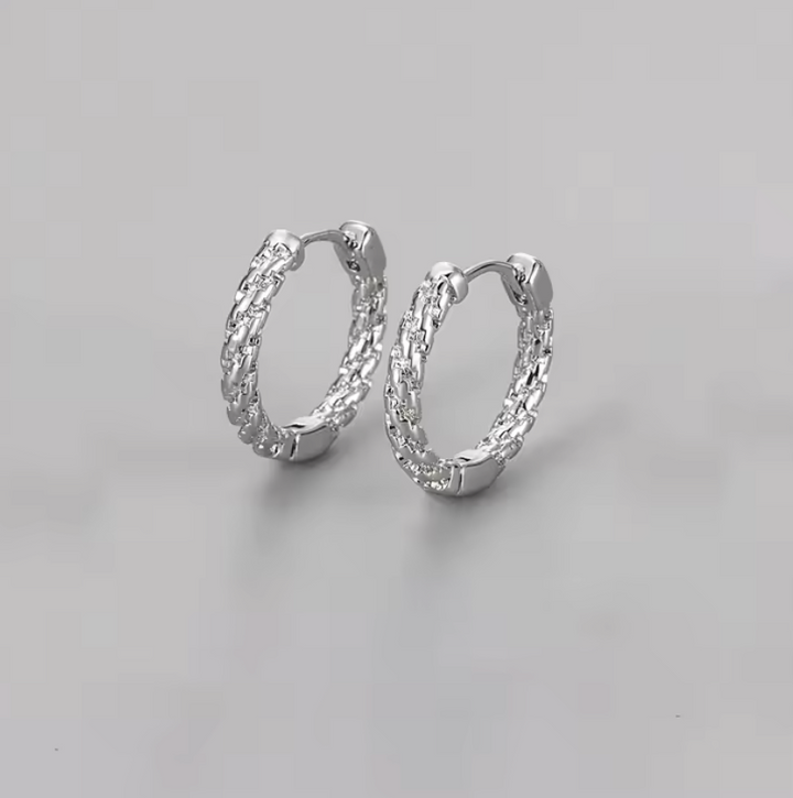 Silver Colour Minimalist Geometric Texture Hoop Earrings