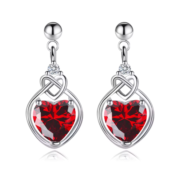 Sterling Silver Luxury Red Heart Shape Zircon Pendant Earrings
