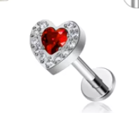 Titanium Cubic Set Sparkling heart Labret Stud