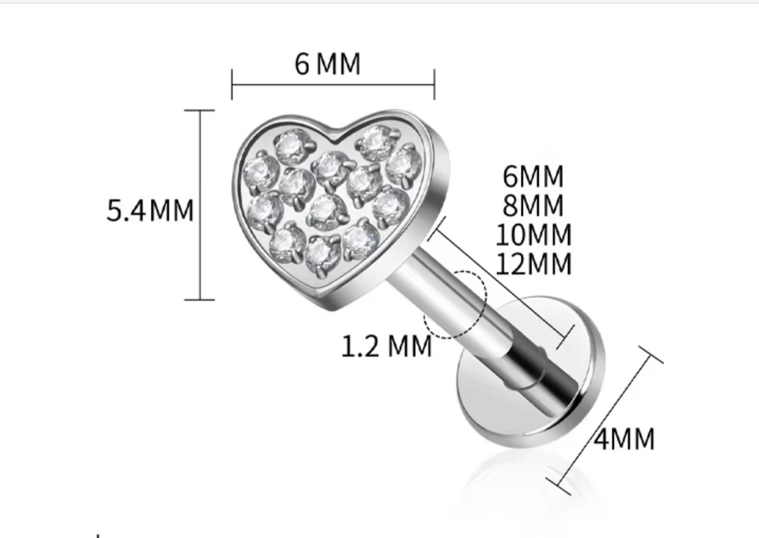 Titanium Cubic Set Sparkling heart Labret Stud