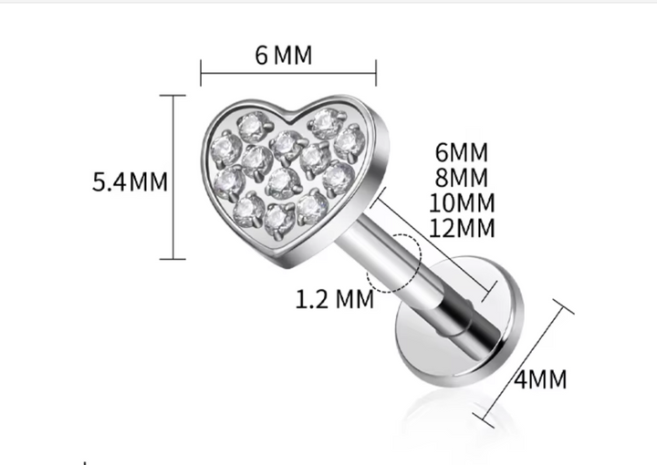Titanium Cubic Set Sparkling heart Labret Stud