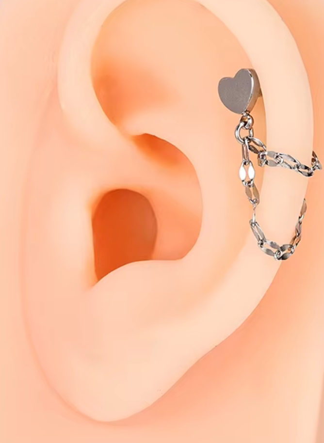 Stainless Steel Push Fit chain Linked Heart Stud
