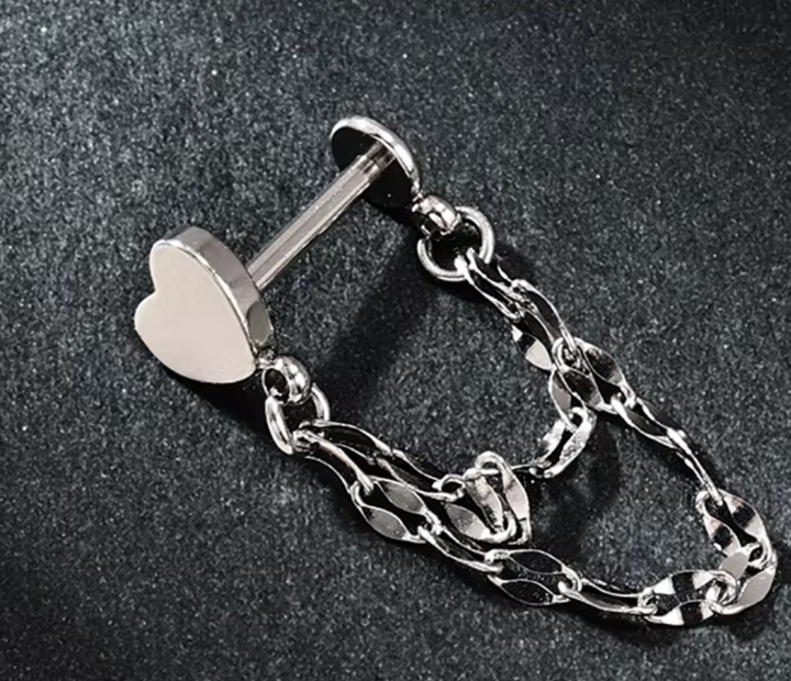 Stainless Steel Push Fit chain Linked Heart Stud