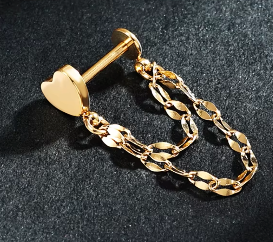 Stainless Steel Push Fit chain Linked Heart Stud