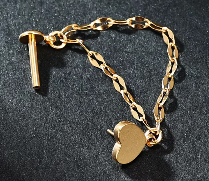 Stainless Steel Push Fit chain Linked Heart Stud