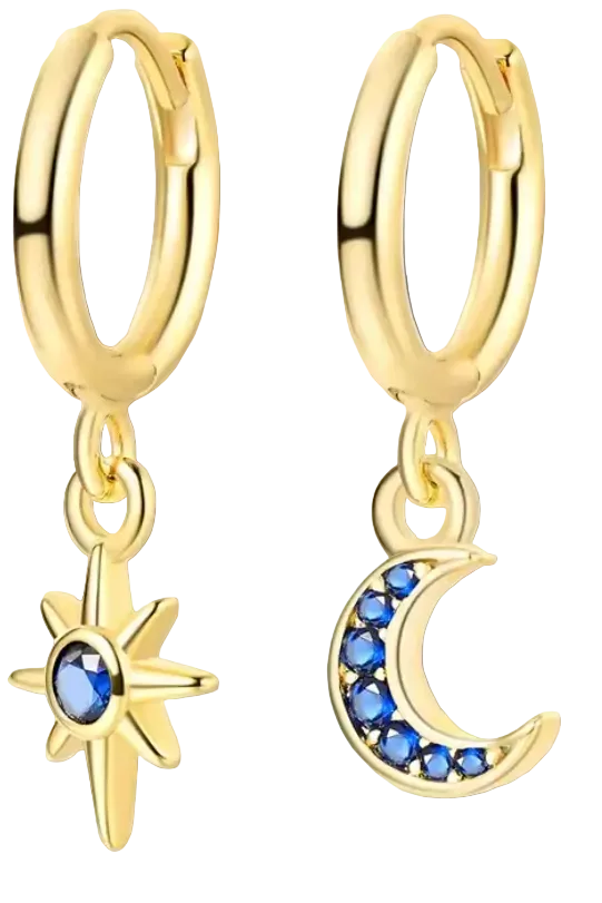 Sterling Silver North Star and Crescent Moon CZ Clicker Hoop