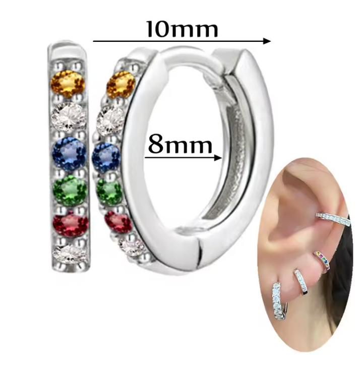925 Silver Needle Crystal Small Hoop Earrings