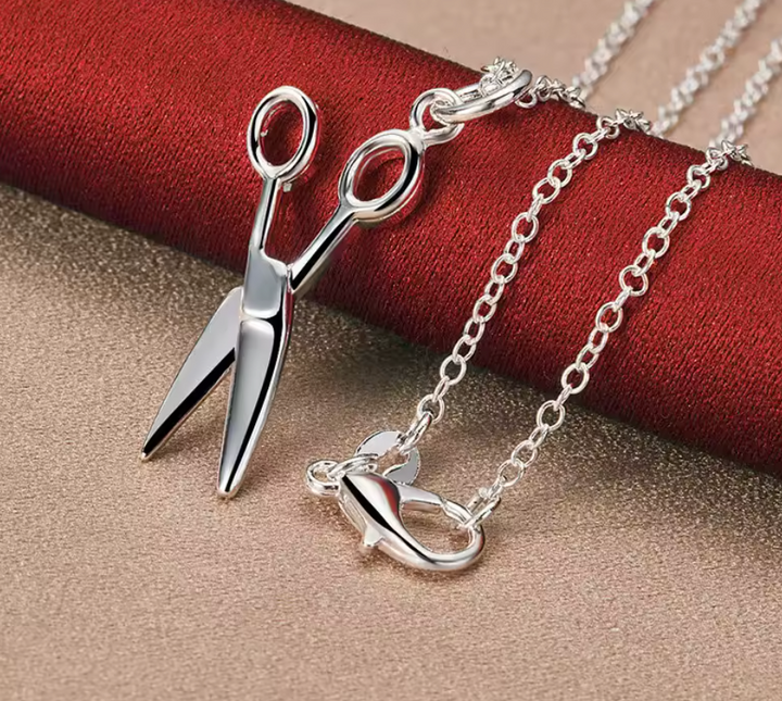 Sterling Silver Snipper Scissor Box Chain Necklace.