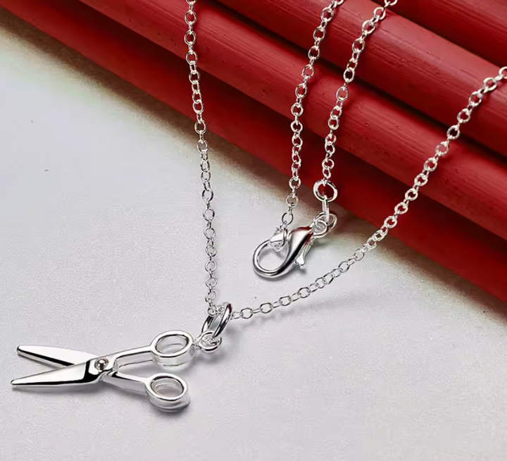 Sterling Silver Snipper Scissor Box Chain Necklace.