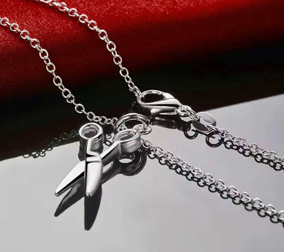Sterling Silver Snipper Scissor Box Chain Necklace.