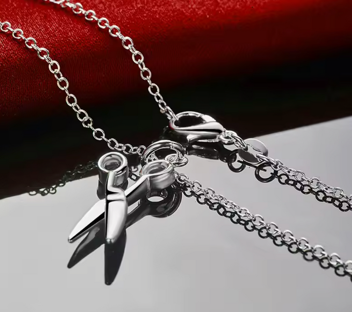 Sterling Silver Snipper Scissor Box Chain Necklace.