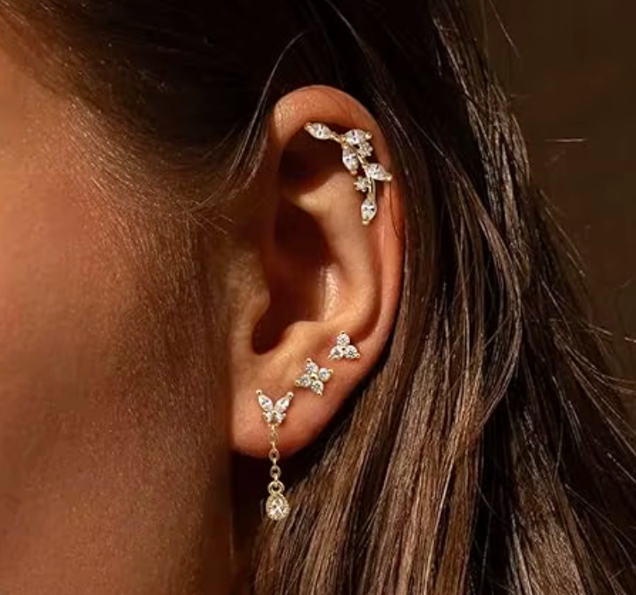 Stainless Steel Flat Backed CZ Curved Vine Stud