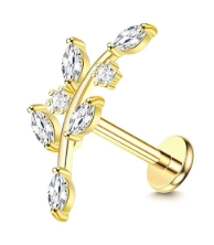 Stainless Steel Flat Backed CZ Curved Vine Stud