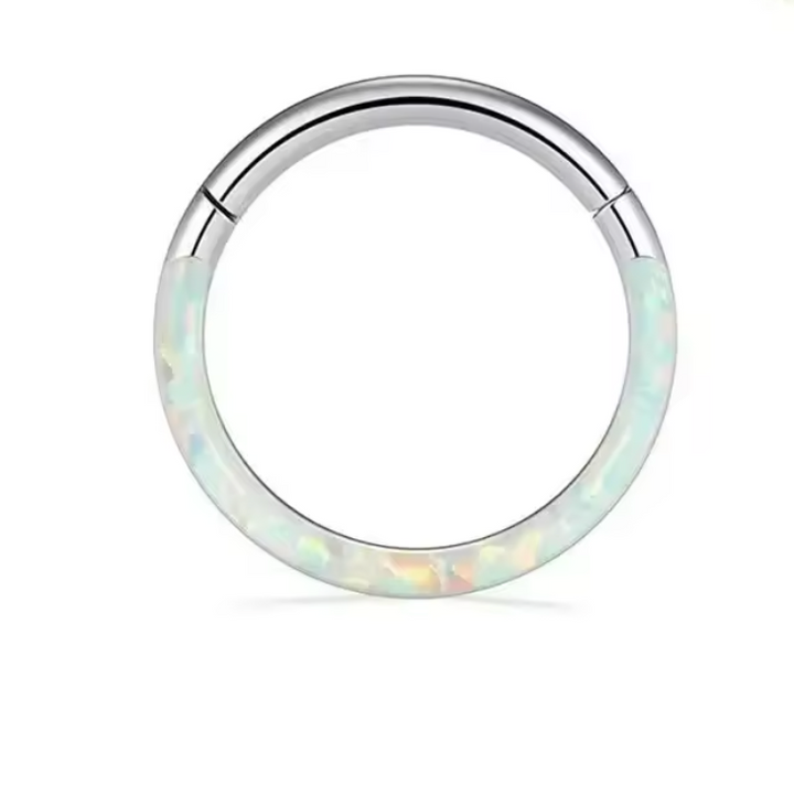 Shimmering Half Faux Opal Titanium Clicker Hoop