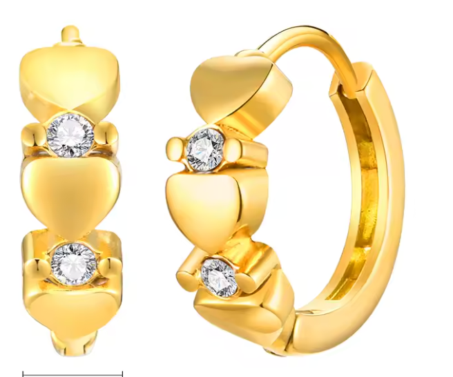 Sterling Silver Petite Double Heart CZ Clicker Hoop Earrings