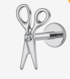 Stainless Steel Push Fit  Cute CZ Scissor  Flat Backed Stud