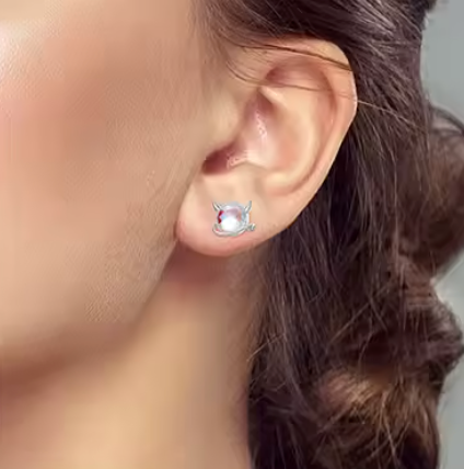 Sterling Silver  Rainbow CZ Devilish Ear Studs
