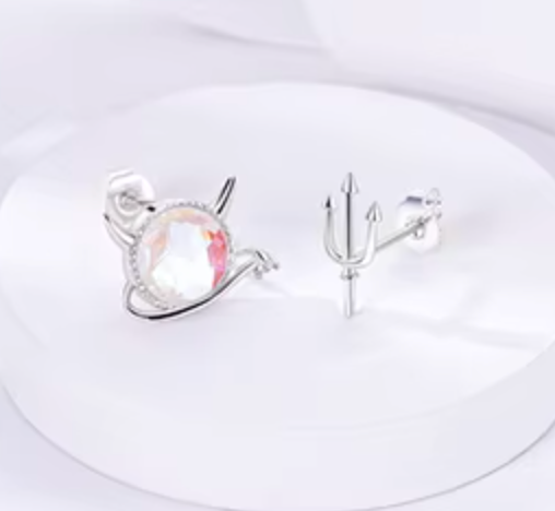 Sterling Silver  Rainbow CZ Devilish Ear Studs