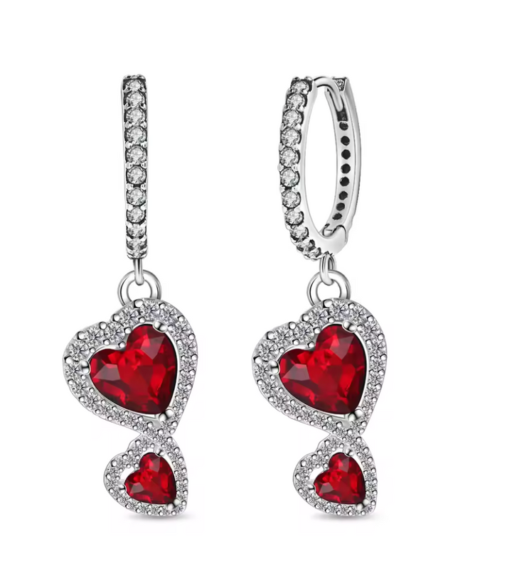 Sterling Silver CZ Double Heart Clicker Hoop