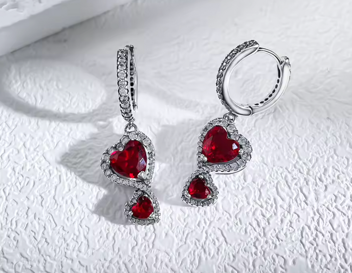 Sterling Silver CZ Double Heart Clicker Hoop