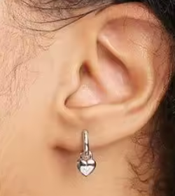 Sterling Silver Small CZ  Drop Heart Clicker Hoop