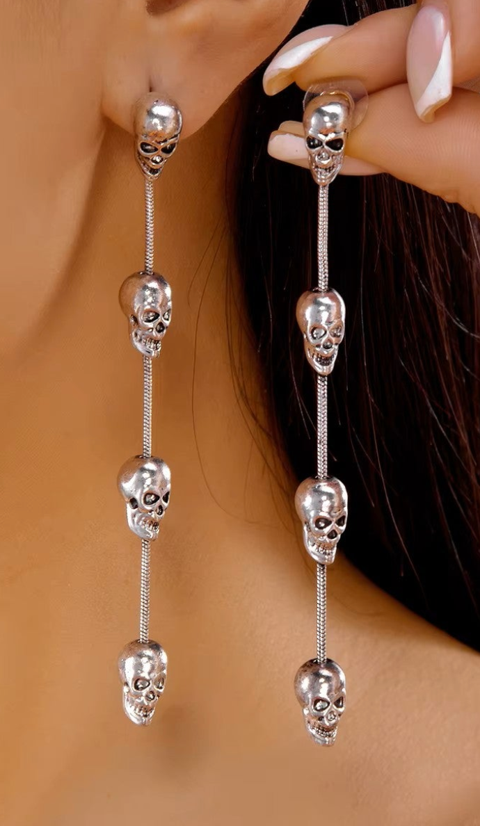 Skull Drop Ear Studs