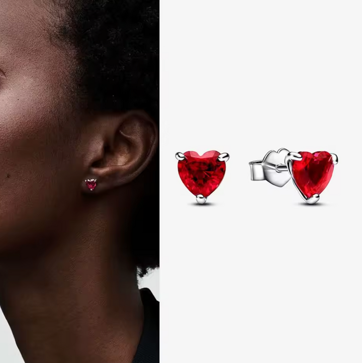 Sterling silver Small Ruby Coloured Heart Studs