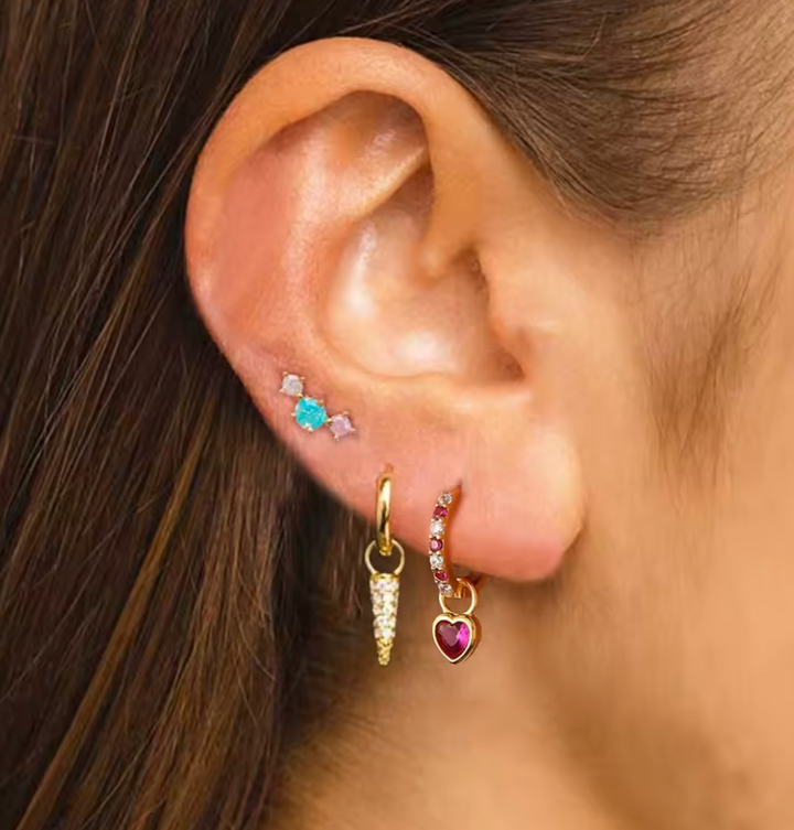 Petit Heart Drop Blue CZ Hoop Earrings
