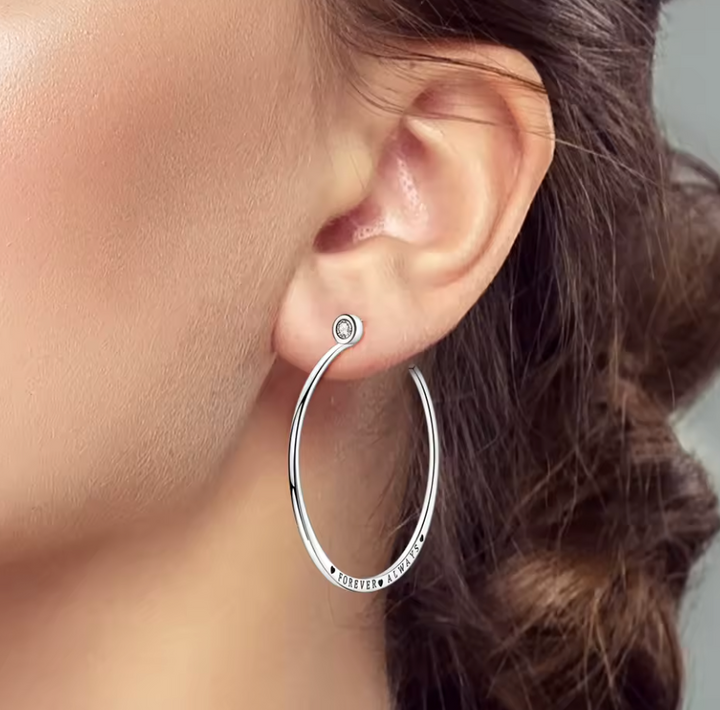 Sterling Silver Forever Always Large Hoop Earrings