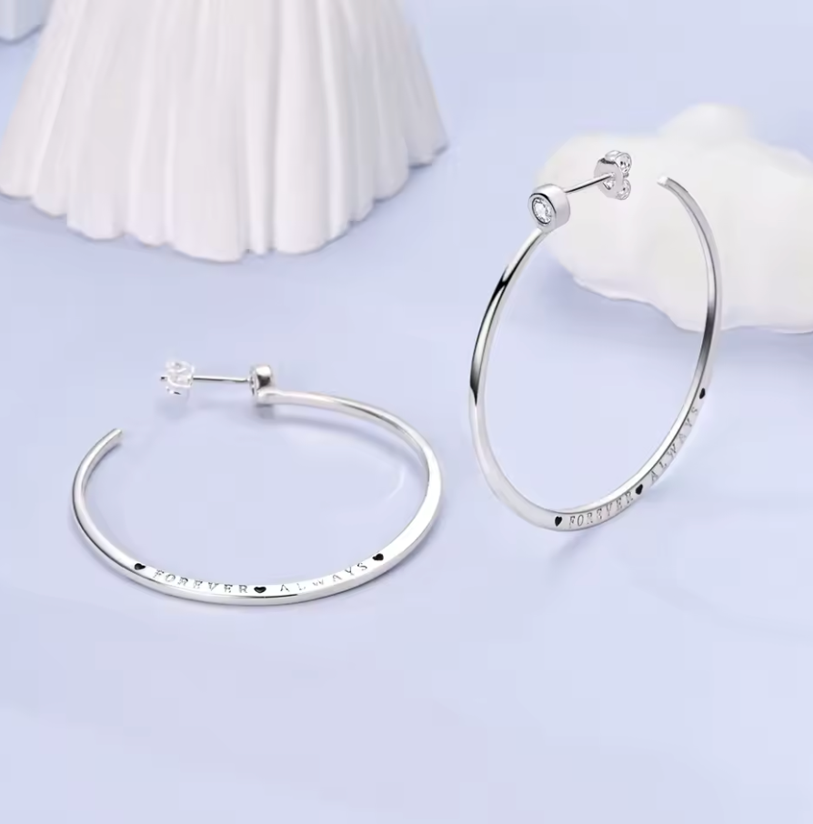 Sterling Silver Forever Always Large Hoop Earrings