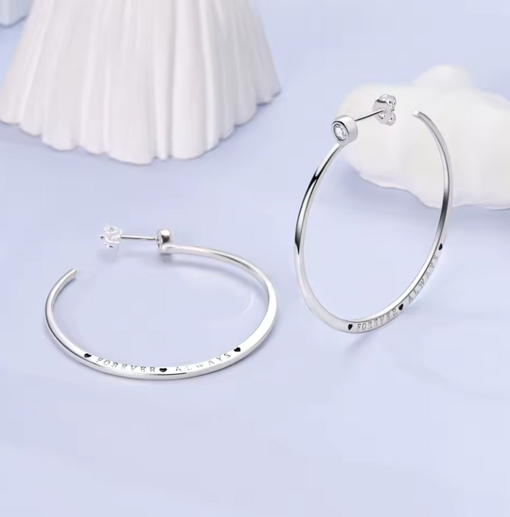 Sterling Silver Forever Always Large Hoop Earrings