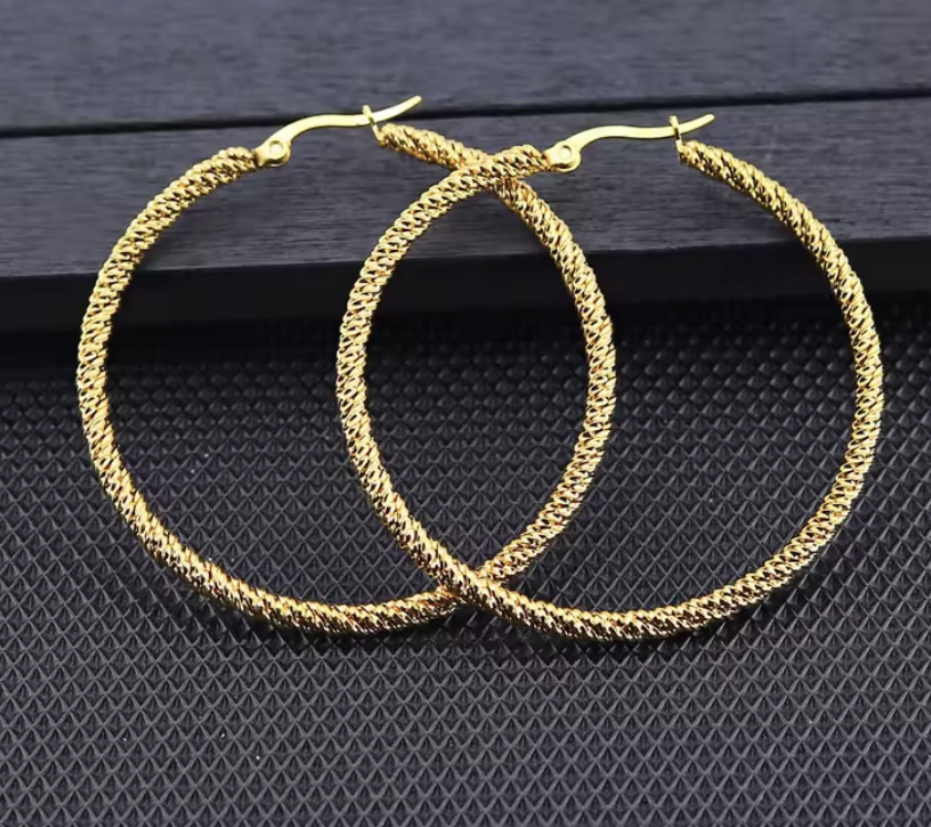 Stainless Steel Large Twisted Hoop Earrings.