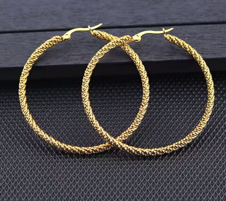 Stainless Steel Large Twisted Hoop Earrings.