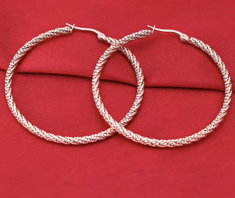 Stainless Steel Large Twisted Hoop Earrings.