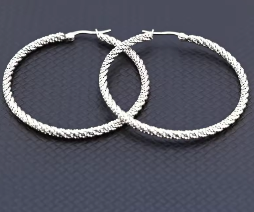 Stainless Steel Large Twisted Hoop Earrings.