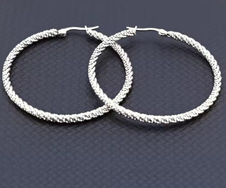 Stainless Steel Large Twisted Hoop Earrings.