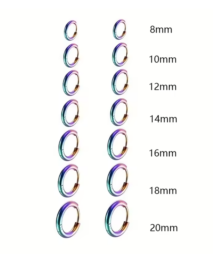 7 Pairs of Clicker Stainless Steel Rainbow Hoop Stacking Earrings Set.