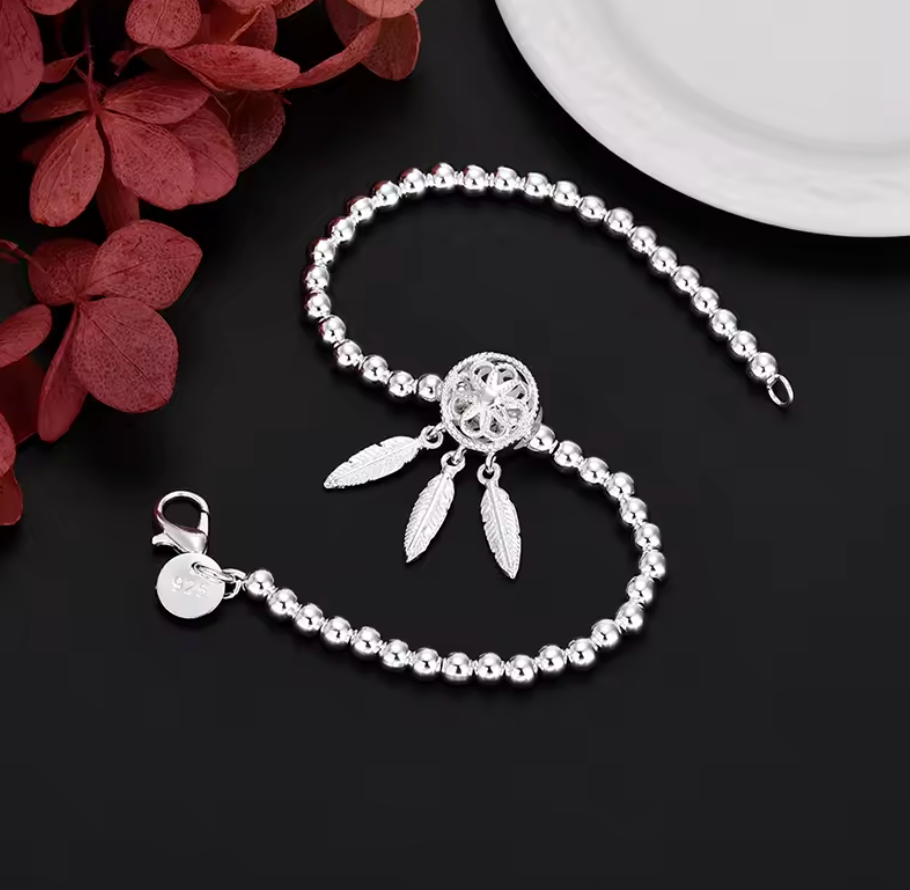 Sterling Silver Beautiful Dream catcher Necklace Earrings Bracelet Set