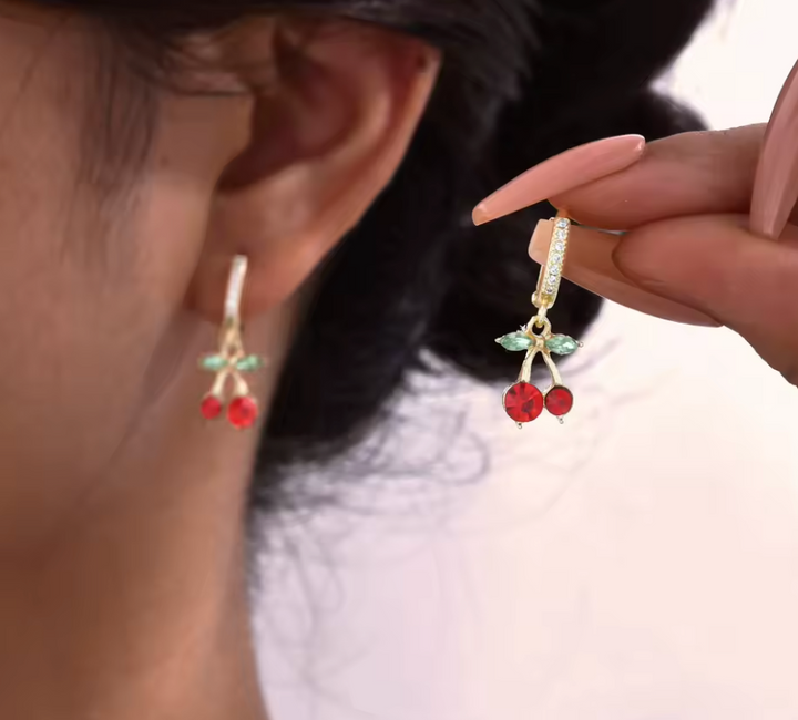 Stainless Steel Gold Plated Cheery CZ Clicker Hoops.