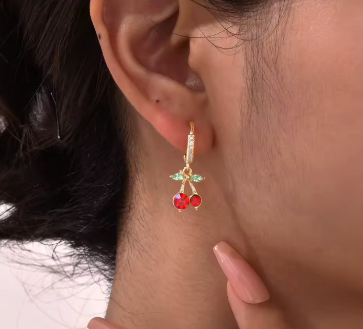 Stainless Steel Gold Plated Cheery CZ Clicker Hoops.