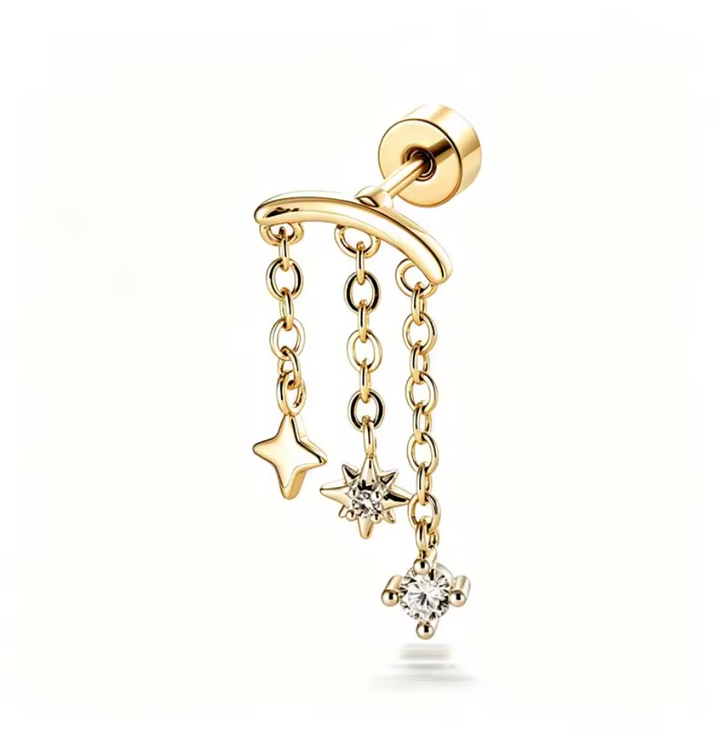 Gold/Silver Color Cross Star Long Tassel Chain Flat Backed Stud
