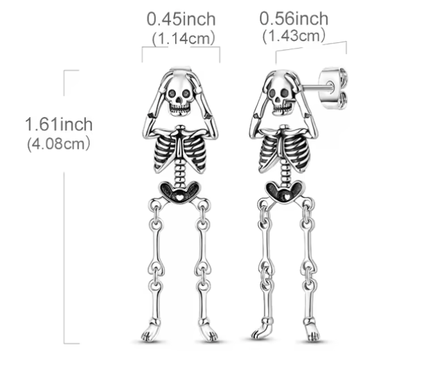 Sterling Silver Socked Dangling Skeleton Earrings