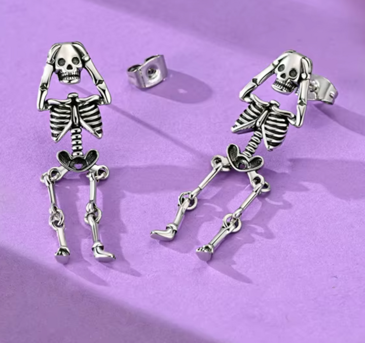 Sterling Silver Socked Dangling Skeleton Earrings
